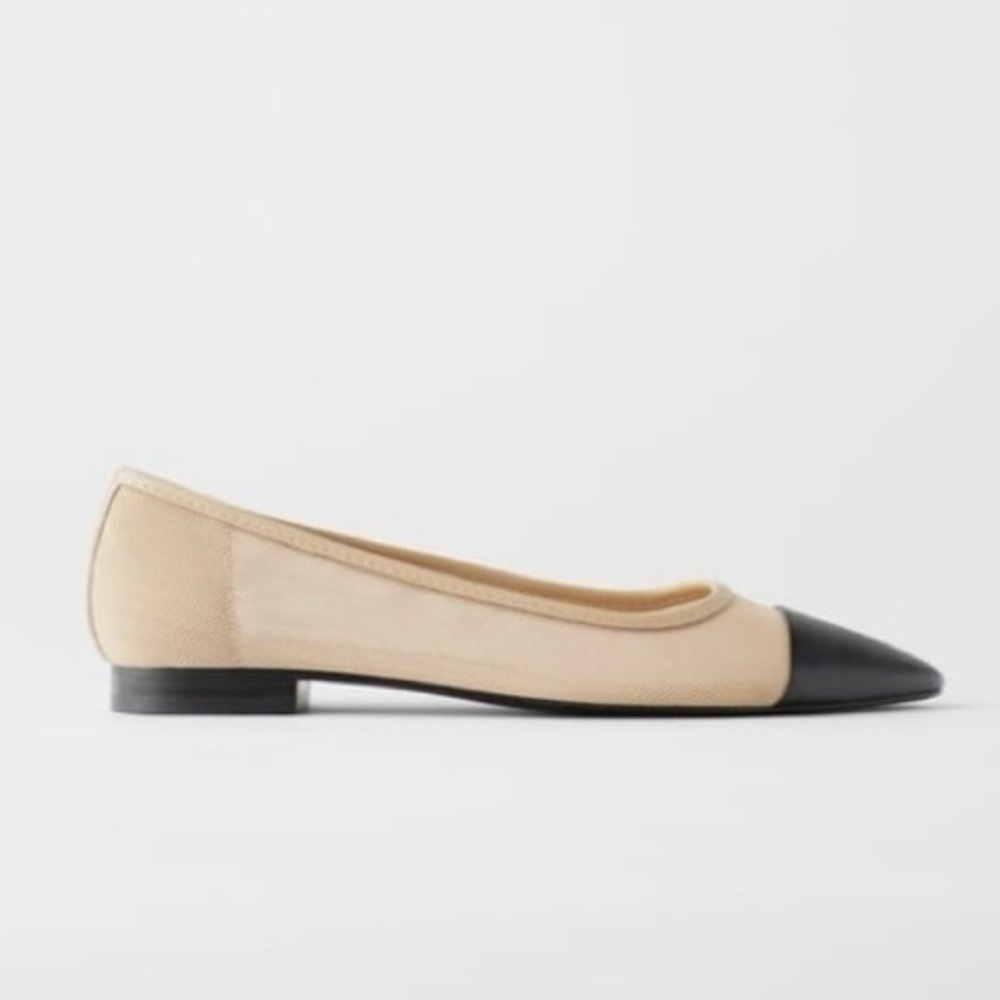 ZARA Capped Toe Mesh Ballet Flats - Picture 4 of 10